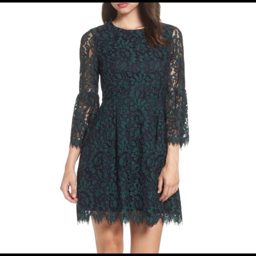 Eliza J size 6 green and navy lace fit&flare dress